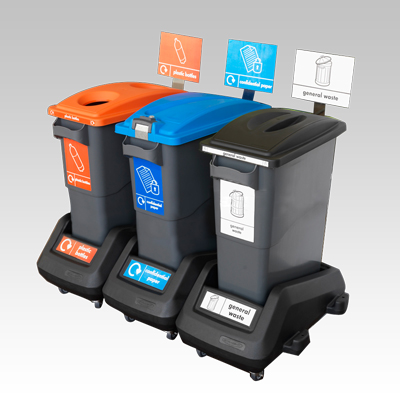 Poubelle de tri grande contenance, corbeille tri sélectif bureau, meuble de tri en stock