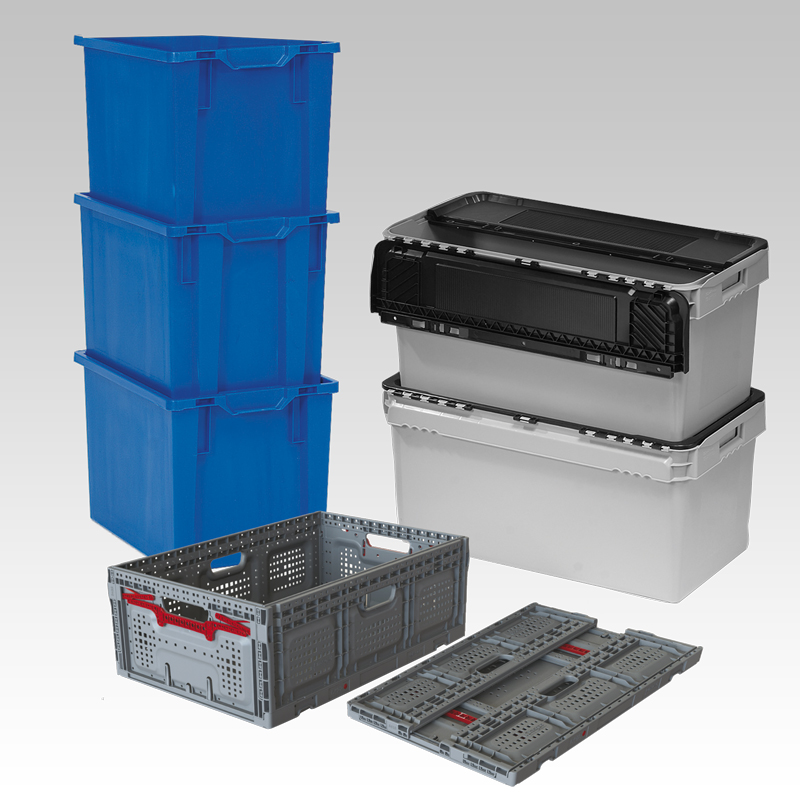 Bacs navette, bacs emboîtables, caisses pliables en stock