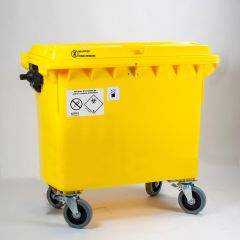 Conteneur DASRI 660 litres JAUNE roues NOIRS (par pièce) Conteneur DASRI 660 litres JAUNE roues NOIRS (par pièce)