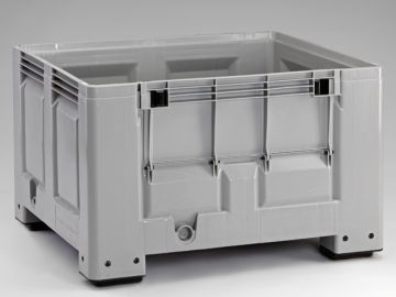 Caisse palette plastique avec porte 1200x1000x760 mm 670L 4 pieds GRISE