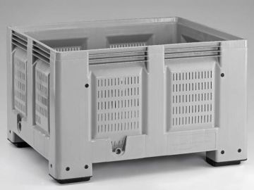 Caisse palette plastique ajourée 1200x1000x760 mm 670 litres 4 pieds GRIS