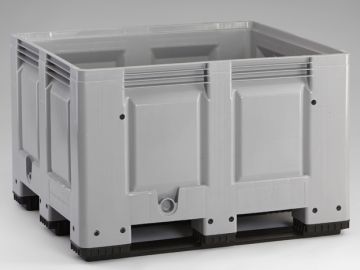 Caisse palette plastique 1200x1000x790 mm 670L 3 patins GRISE