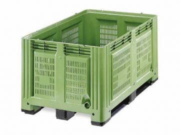 Palox plastique agricole 120x100x78 cm 680 litres ajouré 3 semelles VERT