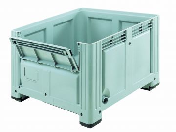 Caisse palette plastique avec porte 120x100x85 cm 760L 4 pieds GRIS