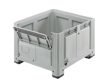Caisse palette plastique avec porte 120x100x85 cm 760L 4 pieds GRIS