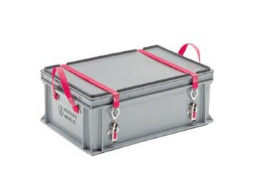 Caisse plastique ADR 4H2 60x40x24 cm 40L couvercle à fermeture sangles