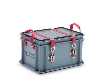 Caisse plastique ADR 4H2 40x30x24 cm 20L couvercle à fermeture sangles