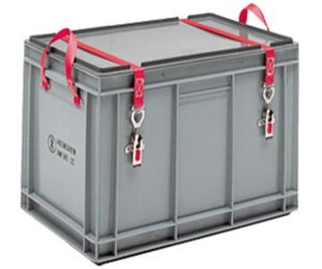 Caisse plastique ADR 4H2 60x40x44 cm 90L couvercle à fermeture sangles