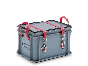 Caisse plastique ADR 4H2 40x30x29 cm 25L couvercle à fermeture sangles