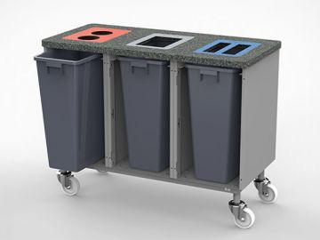 Station pour 3 flux à roulettes, 3x 60 litres