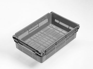 Bac gerbable emboitable sur barres 30L, 600x400x163 mm, ajouré gris