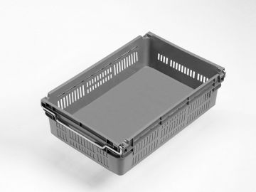 Bac gerbable emboitable sur barres 30L, 600x400x163 mm, fond fermé et parois ajouré gris