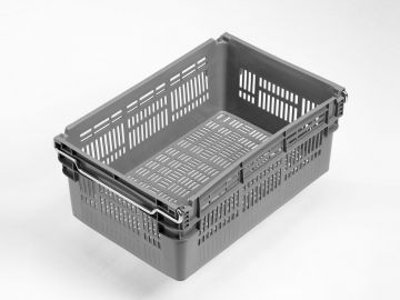 Bac gerbable emboitable sur barres 45L, 600x400x237 mm, ajouré gris