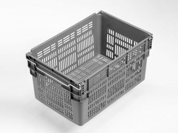 Bac gerbable emboitable sur barres 60L, 600x400x310 mm, ajouré gris