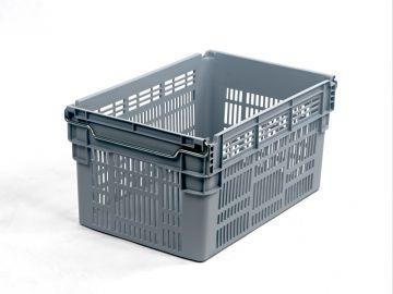 Bac gerbable emboitable sur barres 60L, 600x400x310 mm, fond fermé et parois ajouré gris