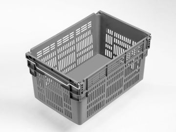 Bac gerbable emboitable sur barres 60L, 600x400x310 mm, fond fermé et parois ajouré gris