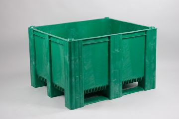 Palox plastique alimentaire 1200x1000x760 mm 630L 3 patins VERT