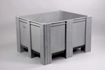 Palox plastique alimentaire 1200x1000x760 mm 630L 3 patins GRIS