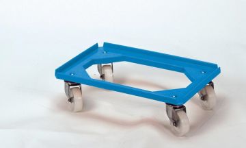 Chariot porte bac 600x400 mm max 250 kg chape inox BLEU