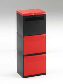 Poubelle tri sélectif empilable design 2 bacs 30L + 2 seaux 18L ROUGE