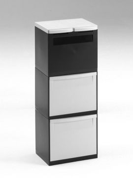 Poubelle tri sélectif empilable design 2 bacs 30L + 2 seaux 18L NOIR / GRISE