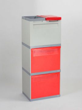 Poubelle tri sélectif empilable design 2 bacs 30L + 1 sac + 1 seau 18L GRISE / ROUGE
