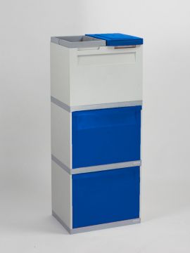 Poubelle tri sélectif empilable design 2 bacs 30L + 1 sac + 1 seau 18L GRISE / BLEUE
