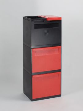 Poubelle tri sélectif empilable design 2 bacs 30L + 1 sac + 1 seau 18L NOIR / ROUGE