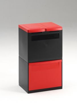 Poubelle tri sélectif désign 1 bac 30L + 2 seaux 18L ROUGE