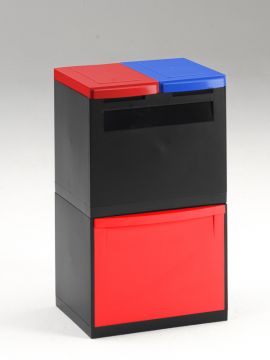 Poubelle tri sélectif désign 1 bac 30L + 2 seaux 18L NOIR/ROUGE/BLEU