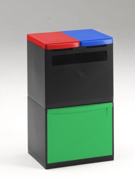 Poubelle tri sélectif désign 1 bac 30L + 2 seaux 18L ROUGE/BLEU/VERT