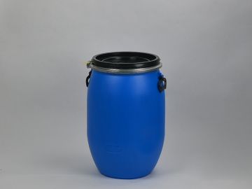 Fût plastique bleu avec couvercle, 60L certifié UN
