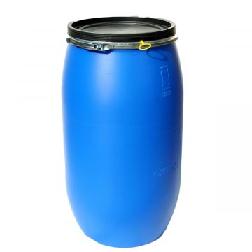 Fût plastique bleu avec couvercle, 120L certifié UN