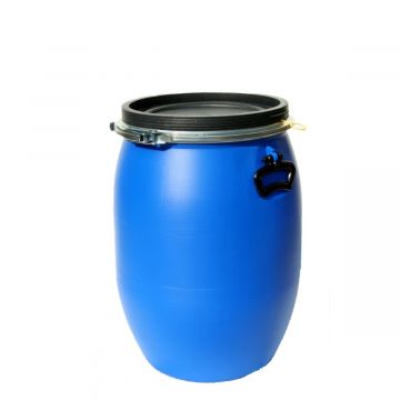 Fût plastique bleu avec couvercle, 60L certifié UN