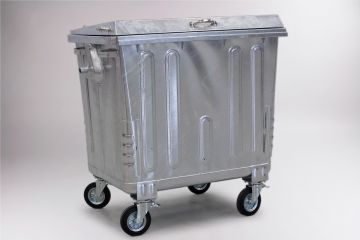 Conteneur poubelle métallique 1100L avec couvercle renforcé
