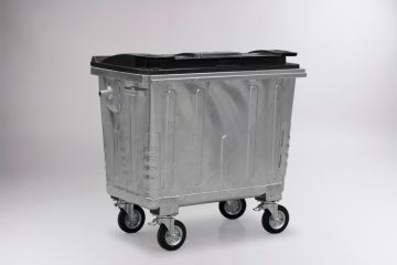 Conteneur poubelle métallique 660L avec couvercle plastique NOIR