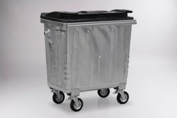 Conteneur poubelle métallique 770L avec couvercle plastique NOIR