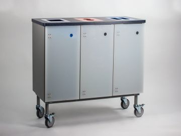 Station de tri pour 3 flux des déchets sur pieds avec bacs poubelles de 3x 60 litres