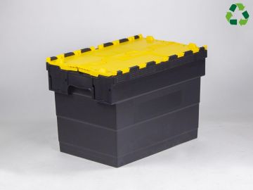 Bac navette avec couvercle 600x400x420 mm 72L Distribox NOIR - JAUNE