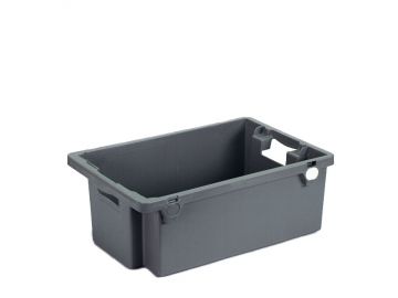 Caisse plastique gerbable emboitable alimentaire 600x400x220 mm 30L GRISE
