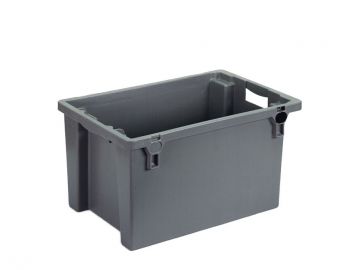 Caisse plastique gerbable emboitable alimentaire 600x400x300 mm 50L GRISE