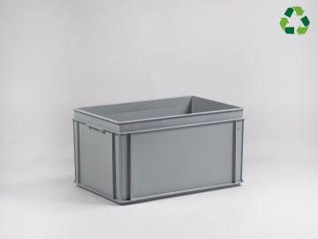 Bac gerbable E-line 600x400x330 mm 60L poignées fermées GRIS PP recyclé