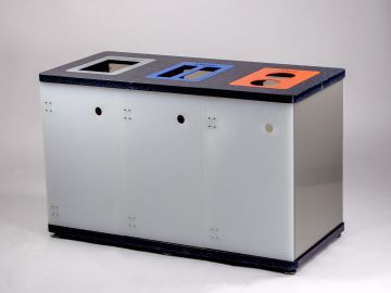 Station de tri pour 3 flux des déchets sur socle avec bacs poubelles de 3x 60 litres