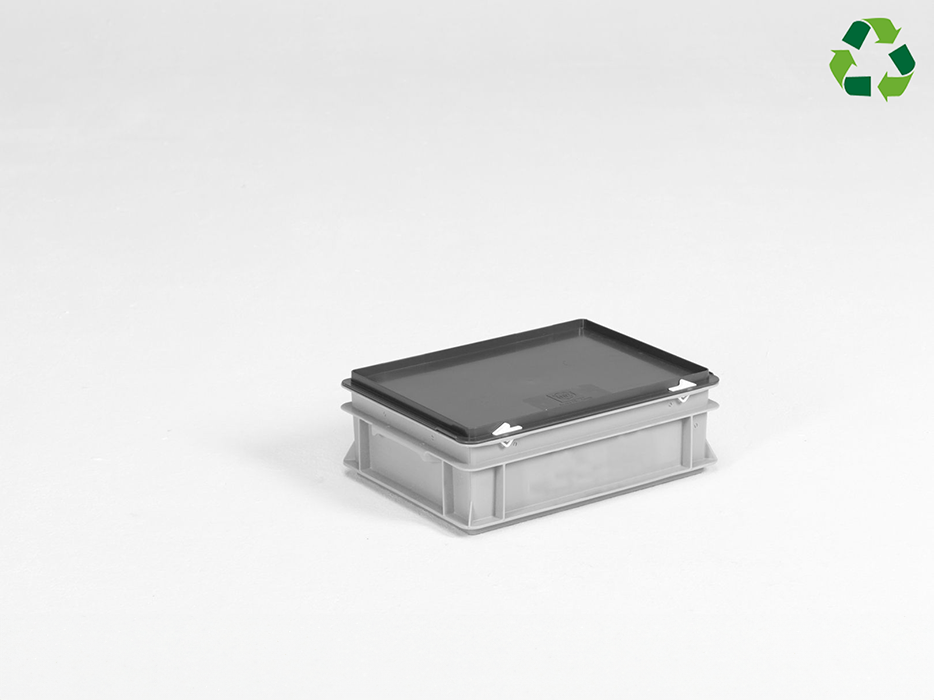 Caisse plastique avec couvercle 400x300x135 mm 10 litres GRIS PP recyclé
