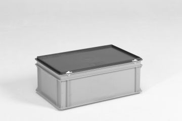 Caisse plastique avec couvercle 600x400x235 mm 40 litres GRIS PP recyclé