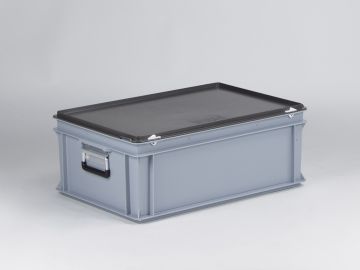 Malle de rangement plastique 600x400x235 mm 40L poignées alu, GRIS