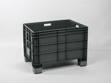 Grande caisse plastique 186L 800x600x580 mm sur 4 pieds surélevés GRIS foncé