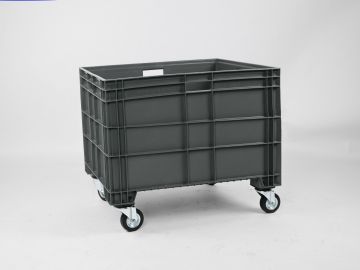 Grande caisse plastique 186L 800x600x630 mm sur 4 roulettes GRIS foncé