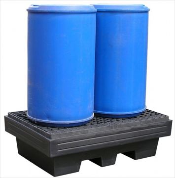 Bac de rétention pour 2 fûts 220L 1250x850x380 mm caillebotis plastique