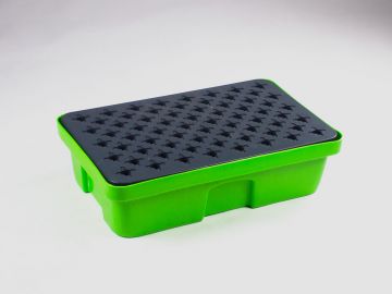 Bac de rétention laboratoire 30L caillebotis plastique 635x410x165 mm, VERT